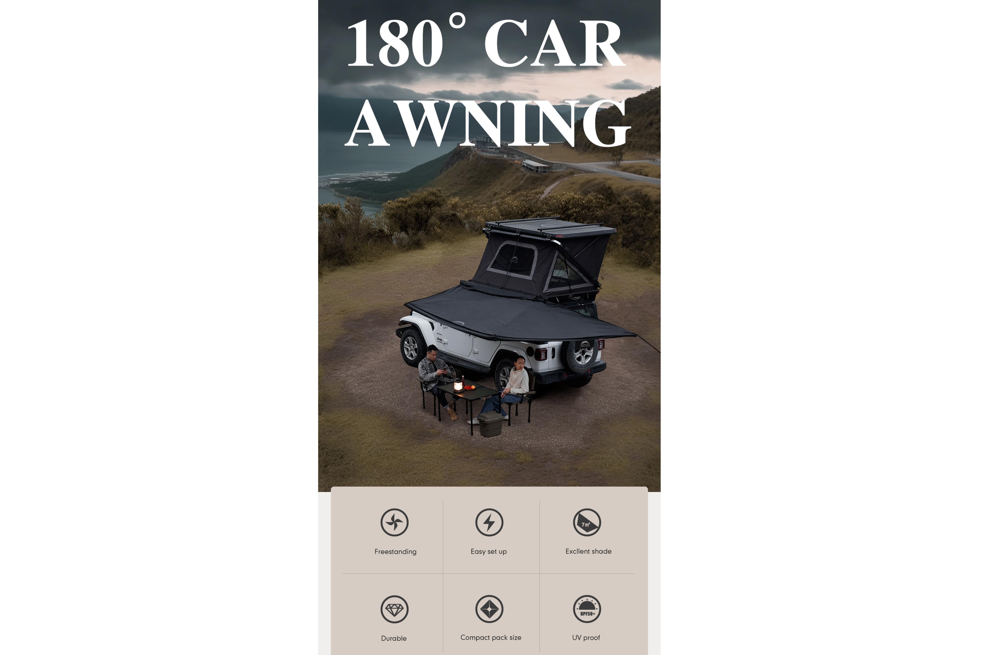180° Car Awning, Left-Side Mounting